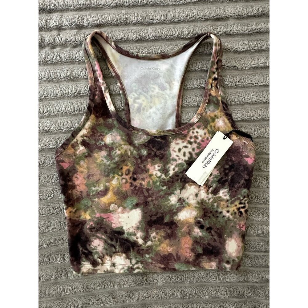Calvin Klein Performance Printed Racerback Women's Crop Tank Top NWT Java - Picture 5 of 15